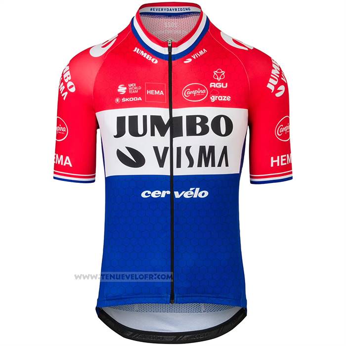 2022 Maillot Cyclisme Jumbo Visma Rouge Blanc Bleu Manches Courtes Et Cuissard